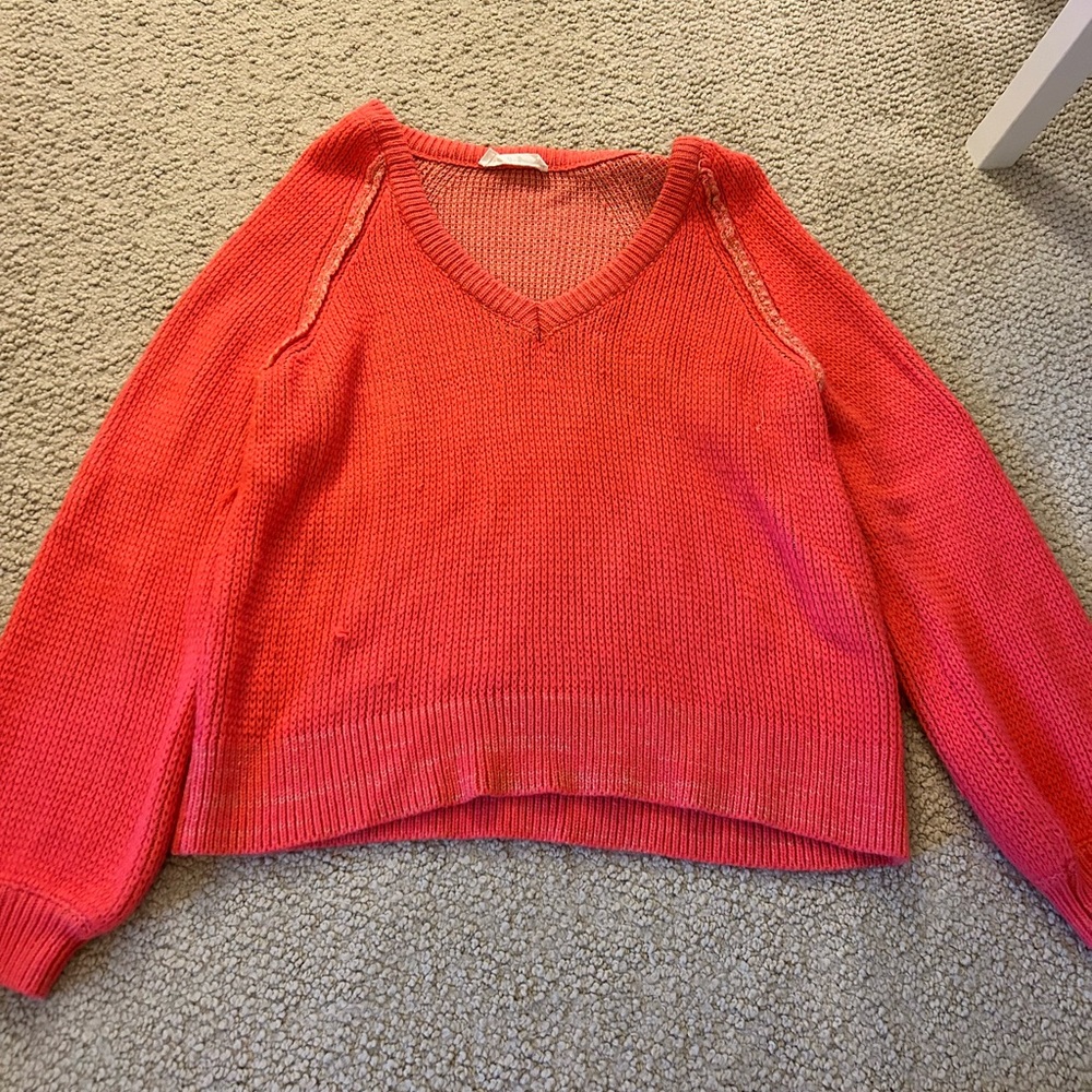 molly green bright orange wide neck sweater